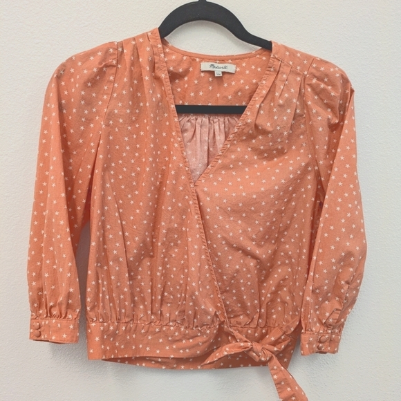 Madewell Peach/Coral Cotton Wrap Top Star Design sz XXS Preppy 4th Of July - Picture 8 of 13